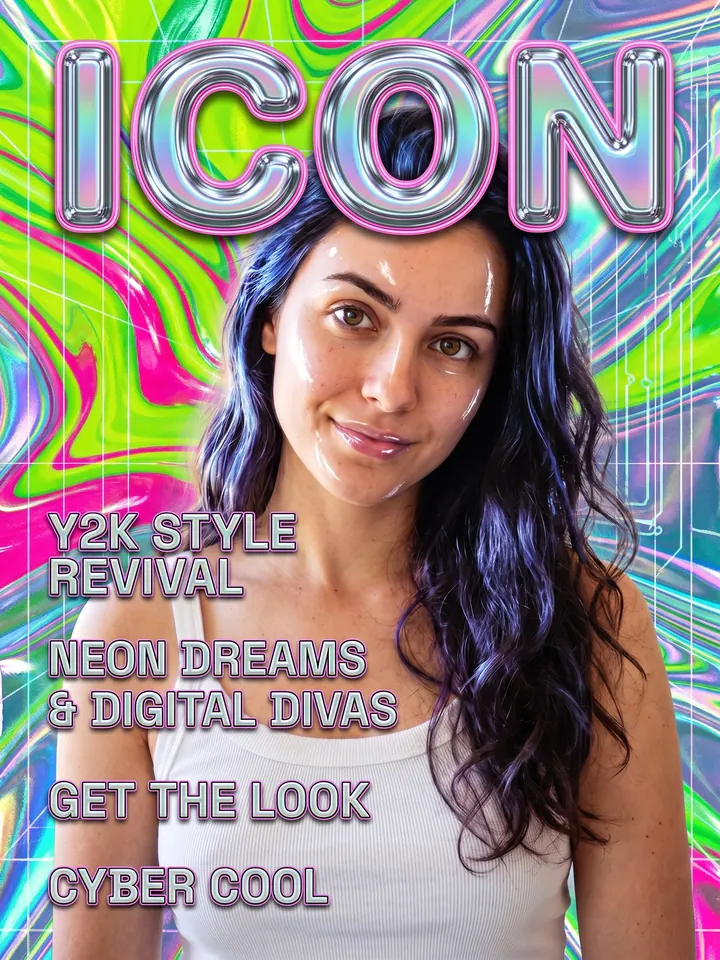 Y2K magazine cover with the word ICON