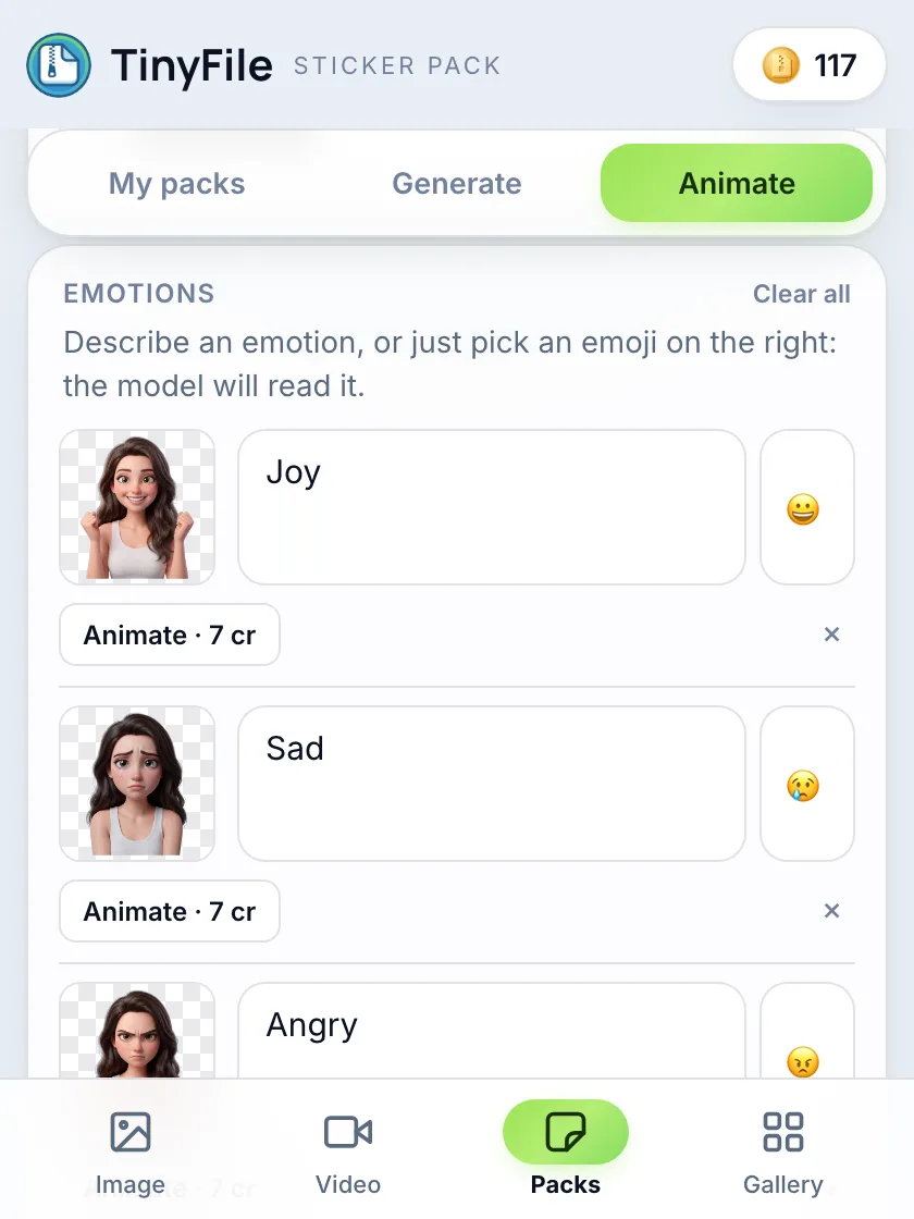 Animate mode turning the finished stickers into video stickers
